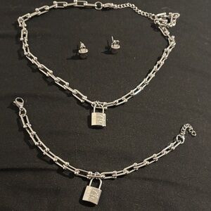 Silver Lock Necklace and Earring Set